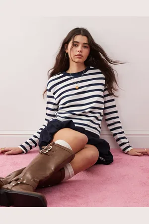 Miss Selfridge Marineblå T-shirt med lange ærmer og striber-Multifarvet
