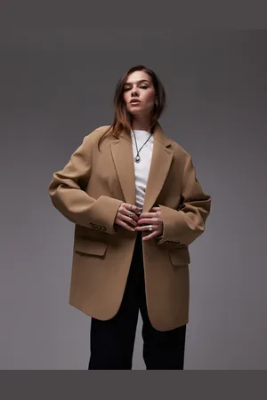 Topshop Gråbrun oversized løstsiddende blazer - Del af sæt-Neutral