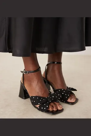 Glamorous Sorte sandaler med mellemhøj hæl og udsmykket sløjfe - Kun hos ASOS
