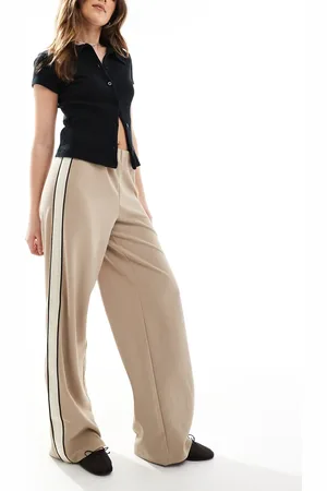 VERO MODA Beige løstsiddende bukser med sidestriber-Hvid
