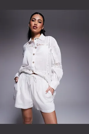 River Island Hvide shorts med blondeindsatser - Del af sæt