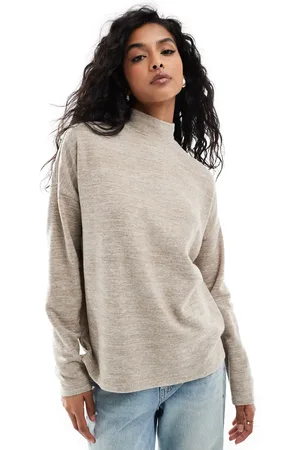 VERO MODA Beigemeleret og højhalset jerseytop med oversized pasform-Neutral