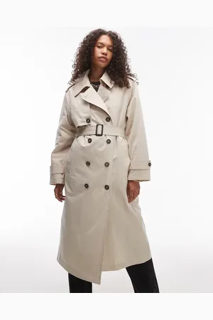 Topshop Longline-trenchcoat med aftageligt for i imiteret lammeskind-Neutral