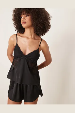 Abercrombie & Fitch Pyjamastop med cami-stropper i gennemsigtigt blondestof - Del af sæt