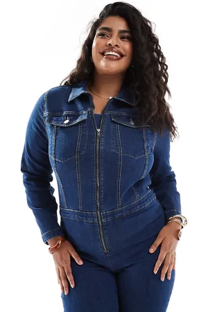 ASOS ASOS DESIGN Curve - Mørkeblåt jumpsuit med lange ærmer og stretch i 70