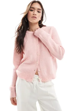 Cotton On Cotton On - Cardigan med rund hals, knapper og rosebroderi-Lyserød