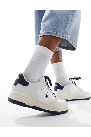Ralph Lauren Masters - Hvide og marineblå lædersneakers med logo