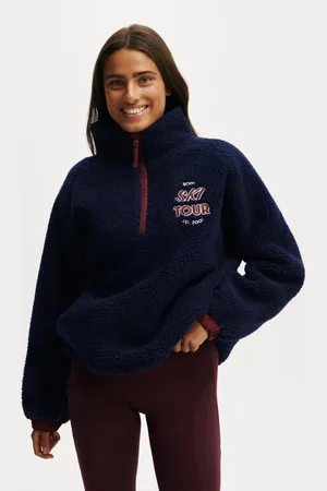 Cotton On Cotton On - Mørkeblå pullover med halv lynlås og grafisk 