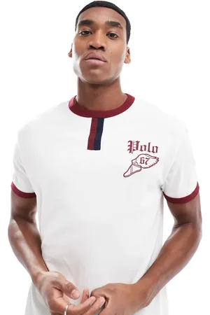 Ralph Lauren Oversized hvid T-shirt med bordeauxrøde kontrastkanter, nistret tekstur og retro-sportslogo