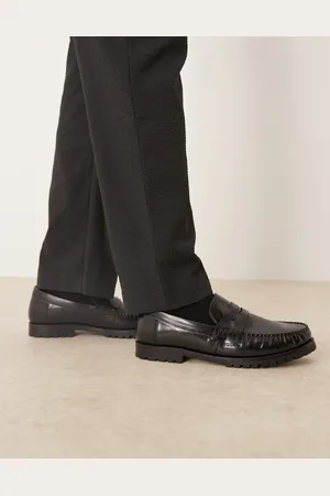ASOS Sorte loafers i læder med samlet forklæde