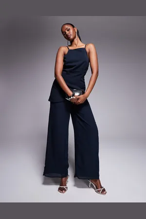 ASOS Marineblåt jumpsuit med firkantet hals, struktur og bukser i chiffon-Sort