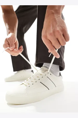 HUGO BOSS BOSS - Aiden - Hvide sneakers med brune detaljer i lærredsstil