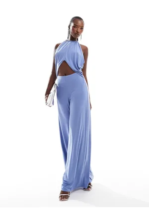 ASOS Og rynket jumpsuit med halterneck og central udskæring-Grå