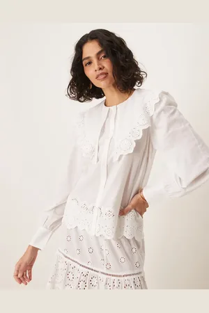 AWARE Hvid broderet skjorte med statement-krave