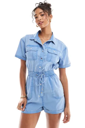 Miss Selfridge Utility-playsuit i blå syrevask