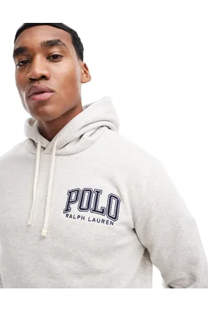Ralph Lauren Oversized, klassisk og lysegråmeleret fleece-hættetrøje med college-logo