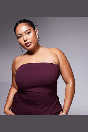ASOS ASOS DESIGN Curve - Bordeaux stropløs top med rynker i siden - Del af sæt-Rød