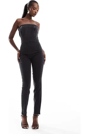 ASOS Bodycon-jumpsuit med bandeau-snit i vasket denim