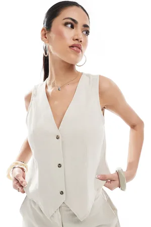 VERO MODA Beige vest i hørlignende materiale - Del af sæt-Neutral