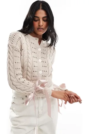 Cotton On Cotton On - cardigan med rund hals og sløjfedetaljer-Neutral