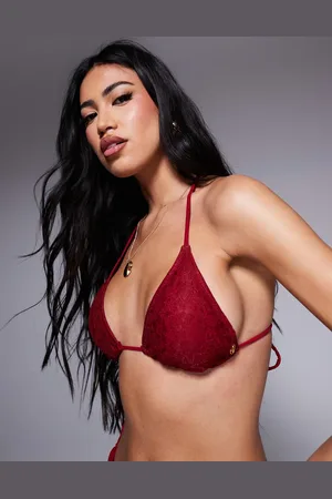 Candypants Kirsebærrød trekantsbikinitop i blondestof