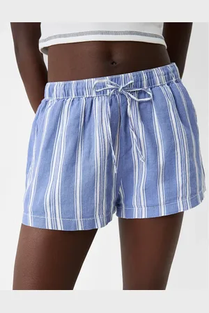Bershka Shorts i hørlook med striber og bindetalje