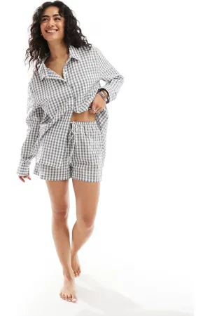 Luna Mix og match - Grå oversized pyjamasshorts med gingham-tern
