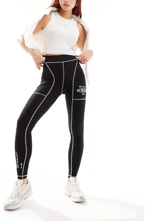 The Couture Club Sorte leggings med oversized grafik og kontrastsømme-Blå