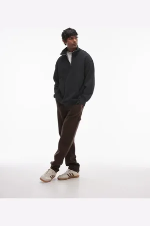 Topman Forvasket sort sweatshirt 1/4 med kvart lynlås