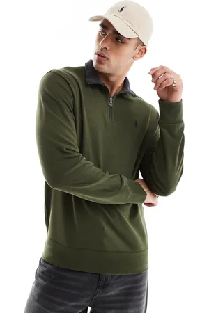 Ralph Lauren Sweatshirt med halv lynlås og logoikon i dobbeltstrikket jacquard