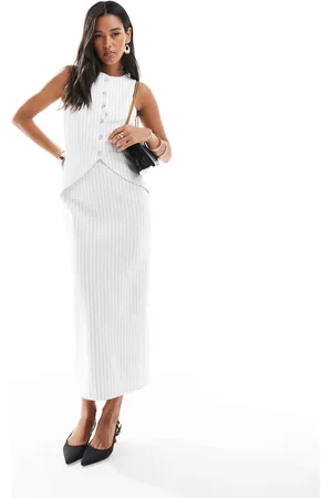 ASOS Nålestribet vest-midikjole med knapper foran og grå striber i cremehvid-Multifarvet