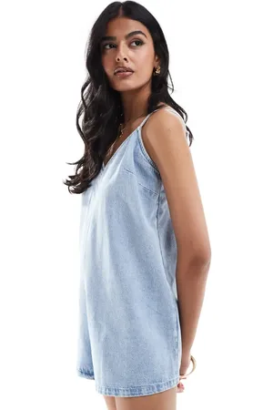 ASOS Lyseblåt playsuit i blød denim med brede ben
