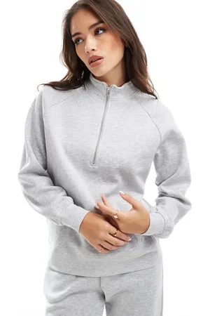 Pieces® Lysegråmeleret sweatshirt med halv lynlås - Del af sæt