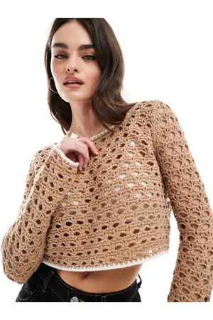 Cotton On Cotton On - Lysebrun sweater med offshoulder-snit i åben strik