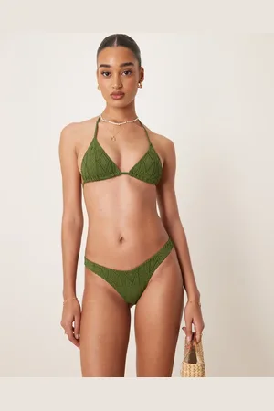 ASOS Bertie - Olivengrønne hipster-bikinitrusser med høj benskæring og broderier