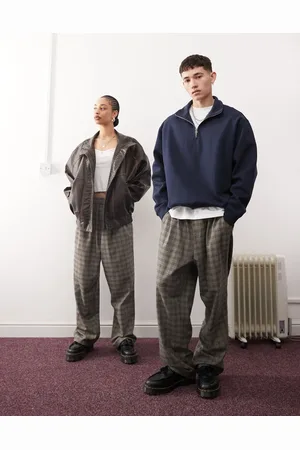 Reclaimed Unisex - Blå og grå pull-on-bukser med -Multifarvet