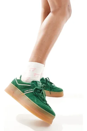 Tommy Hilfiger Greenwich - Grønne og lyserøde flatform-sneakers med gummisål