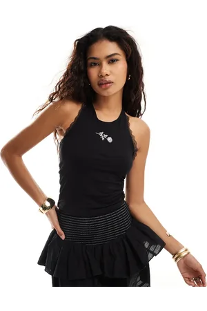 Monki Halterneck-tanktop med blondekant i