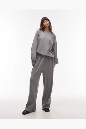 Topshop Premium - Grå ribstrikkede joggingbukser med brede ben