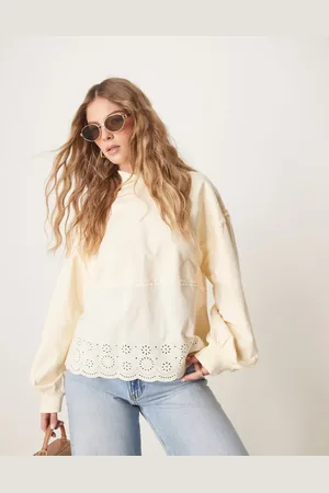 ASOS Vasket cremehvid oversized hættetrøje med broderede detaljer-Multifarvet