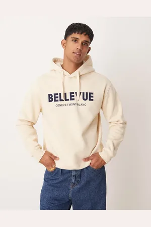 MANGO Cremefarvet hættetrøje i almindelig pasform med "Bellevue"-grafik-Neutral