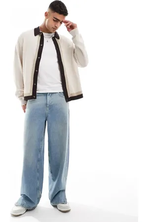 Cotton On Cotton On - Naturfarvet strikket cardigan med kravedetalje, knapper foran og striber-Hvid