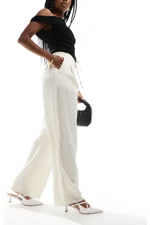 River Island Cremehvide bukser med vidde og striber i poplin