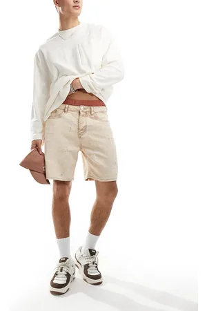 Liquor N Poker Denimshorts med slidt korsdetalje-Neutral