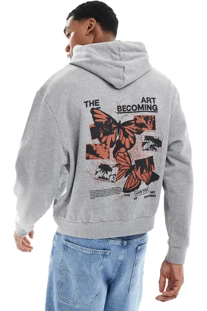 ASOS Grå oversized firkantet hættetrøje med print på bryst og ryg