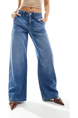River Island Posede jeans i mellemvasket blå