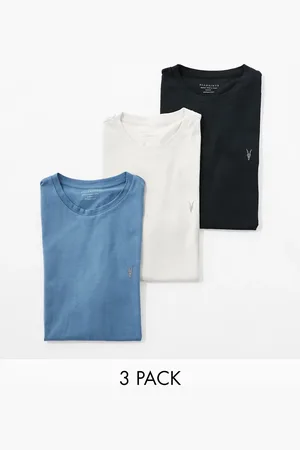 AllSaints Brace - Pakke med 3 T-shirts i børstet bomuld i sort/grå/blå-Multifarvet