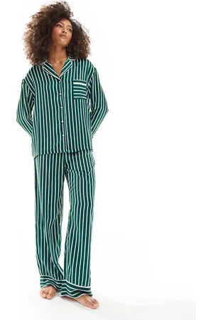 4th & Reckless Grønne stribede pyjamasbukser i satin - Del af sæt