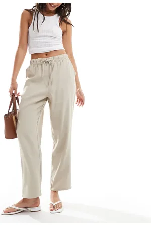 MANGO Cropped bukser i hørlook i afslappet pasform-Neutral