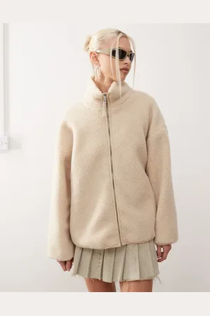 Monki Råhvid fleece med lynlås, lange ærmer, kontrasterende detaljer og pink for med blomstermønster-Multifarvet